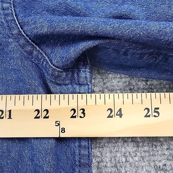 Wrangler Shirt Mens Large Blue Denim Long Sleeve Button Up Western Ranch Work - Picture 6 of 16